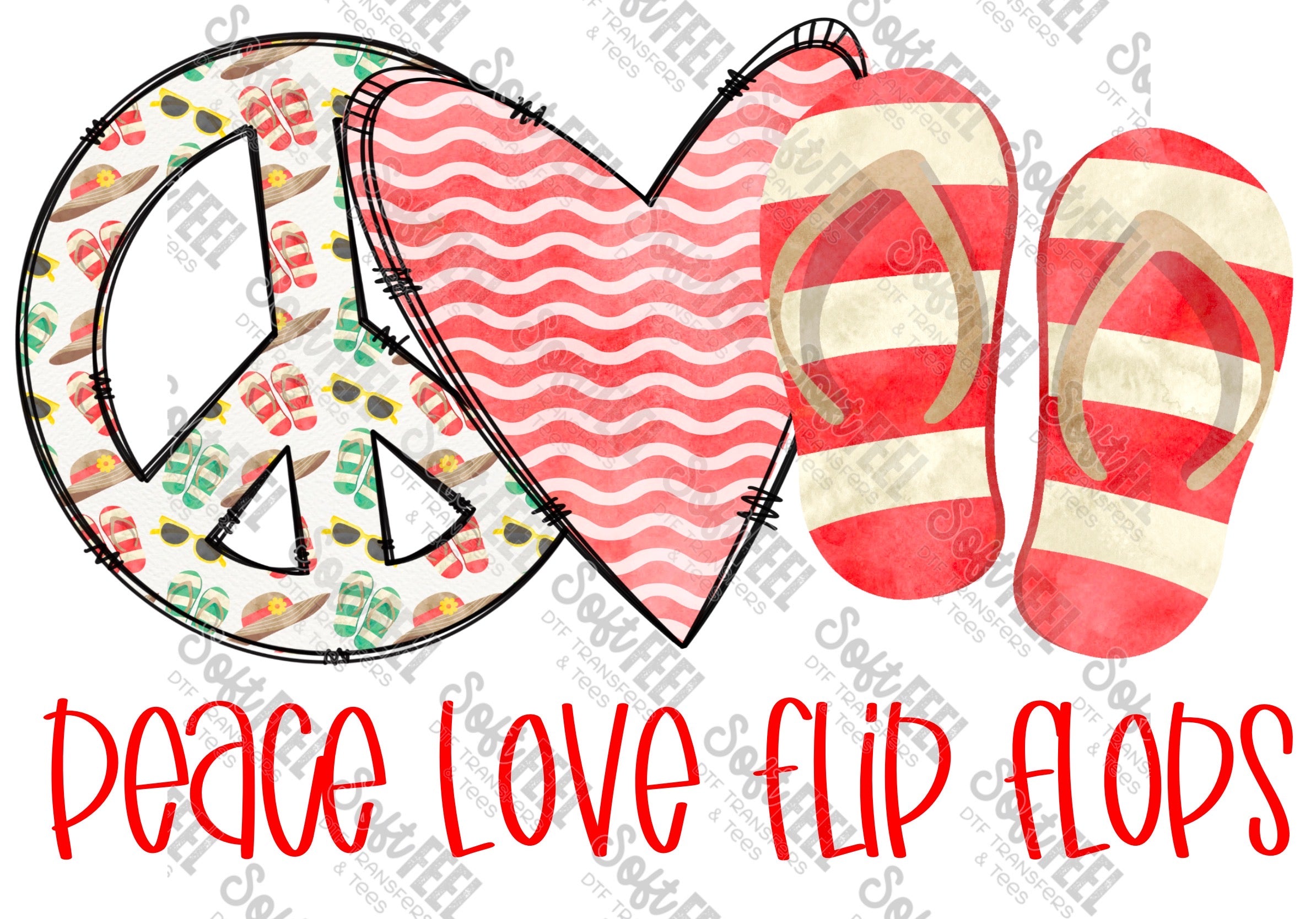 Peace Love Flipflops - Women&#39;s / Summer / Youth - Direct To Film Transfer / DTF - Heat Press Clothing Transfer