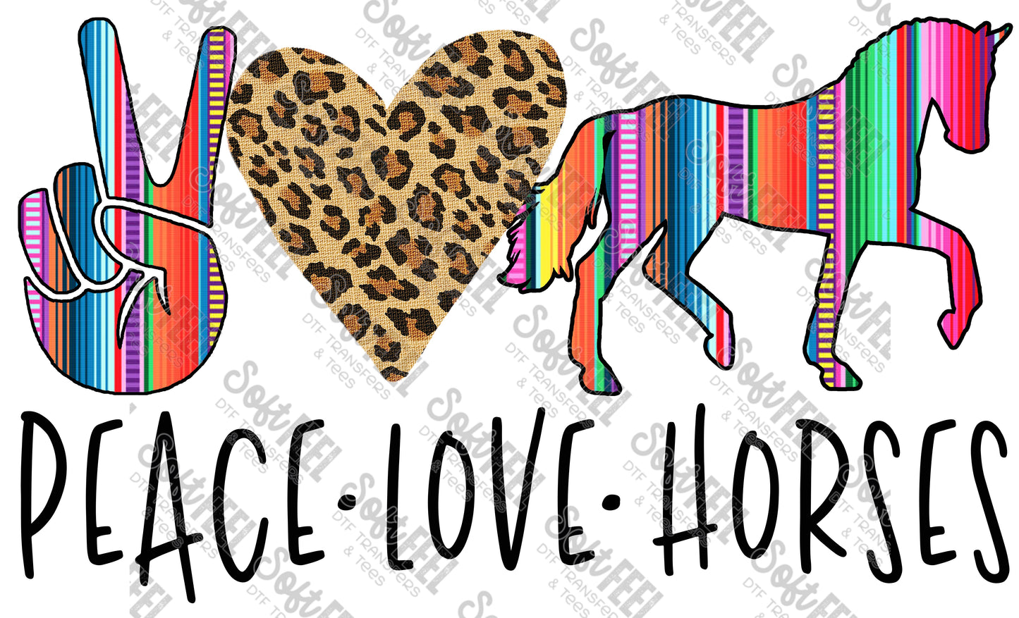 Peace Love Horses 2 - Women's / Country Western - Direct To Film Transfer / DTF - Heat Press Clothing Transfer