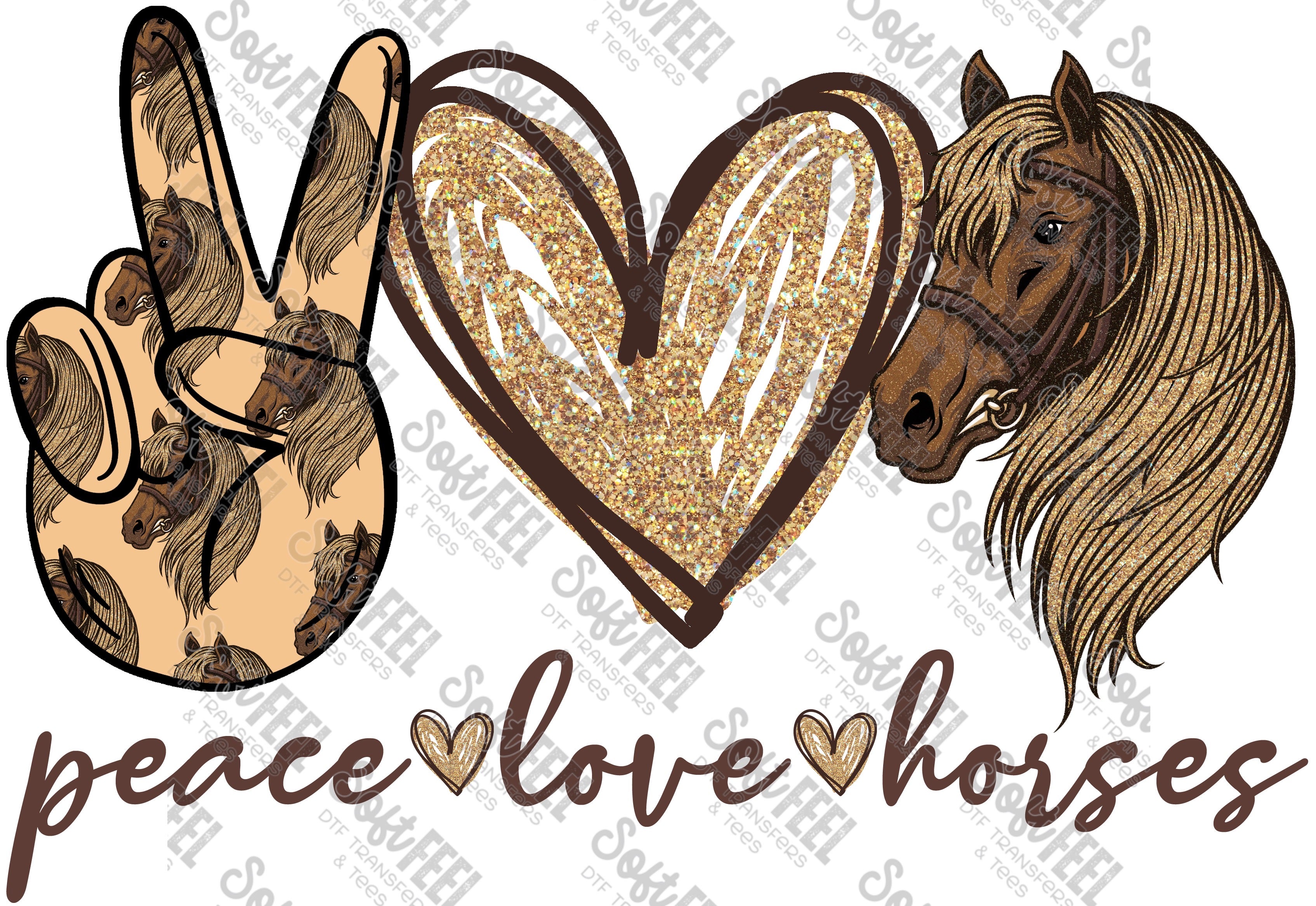 Peace Love Horses 3 - Women&#39;s / Country Western - Direct To Film Transfer / DTF - Heat Press Clothing Transfer