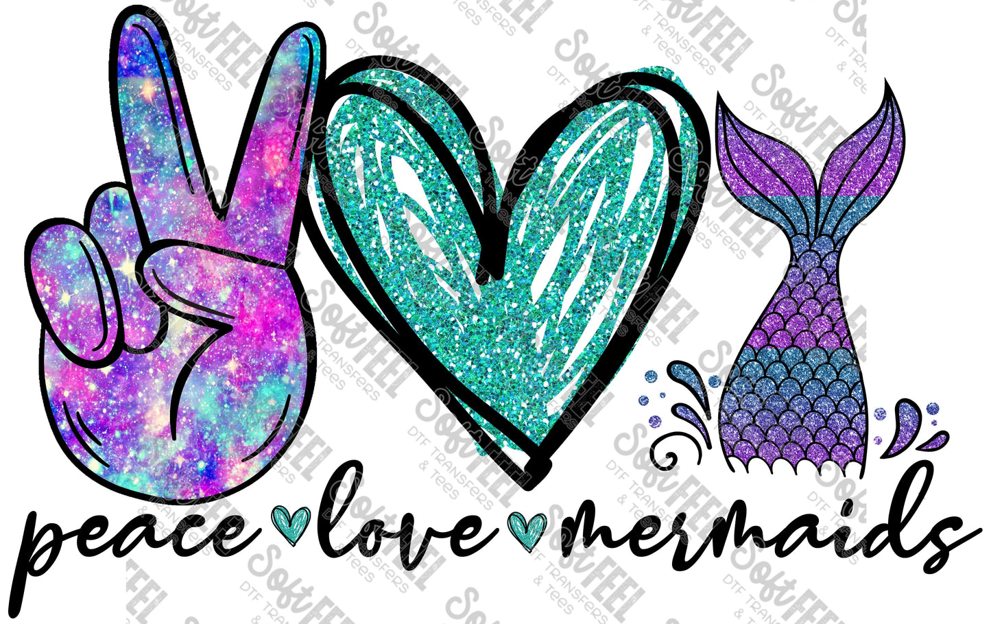 Peace Love Mermaids - Women's / Youth - Direct To Film Transfer / DTF - Heat Press Clothing Transfer