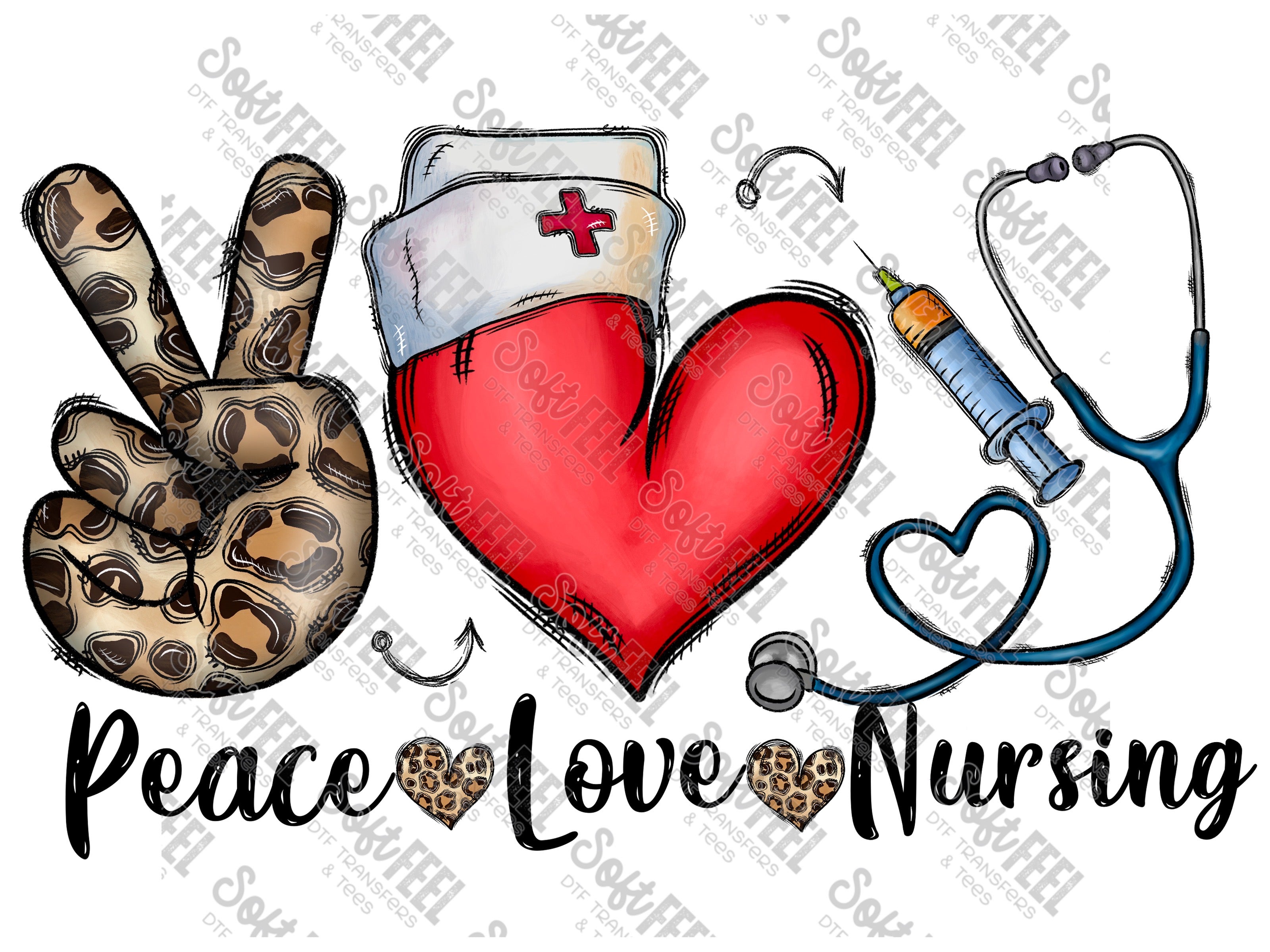 Peace Love Nursing - Women&#39;s / Occupations - Direct To Film Transfer / DTF - Heat Press Clothing Transfer