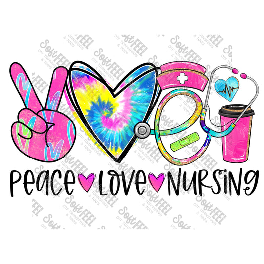 Peace Love Nursing - Nurse - Direct To Film Transfer / DTF - Heat Press Clothing Transfer