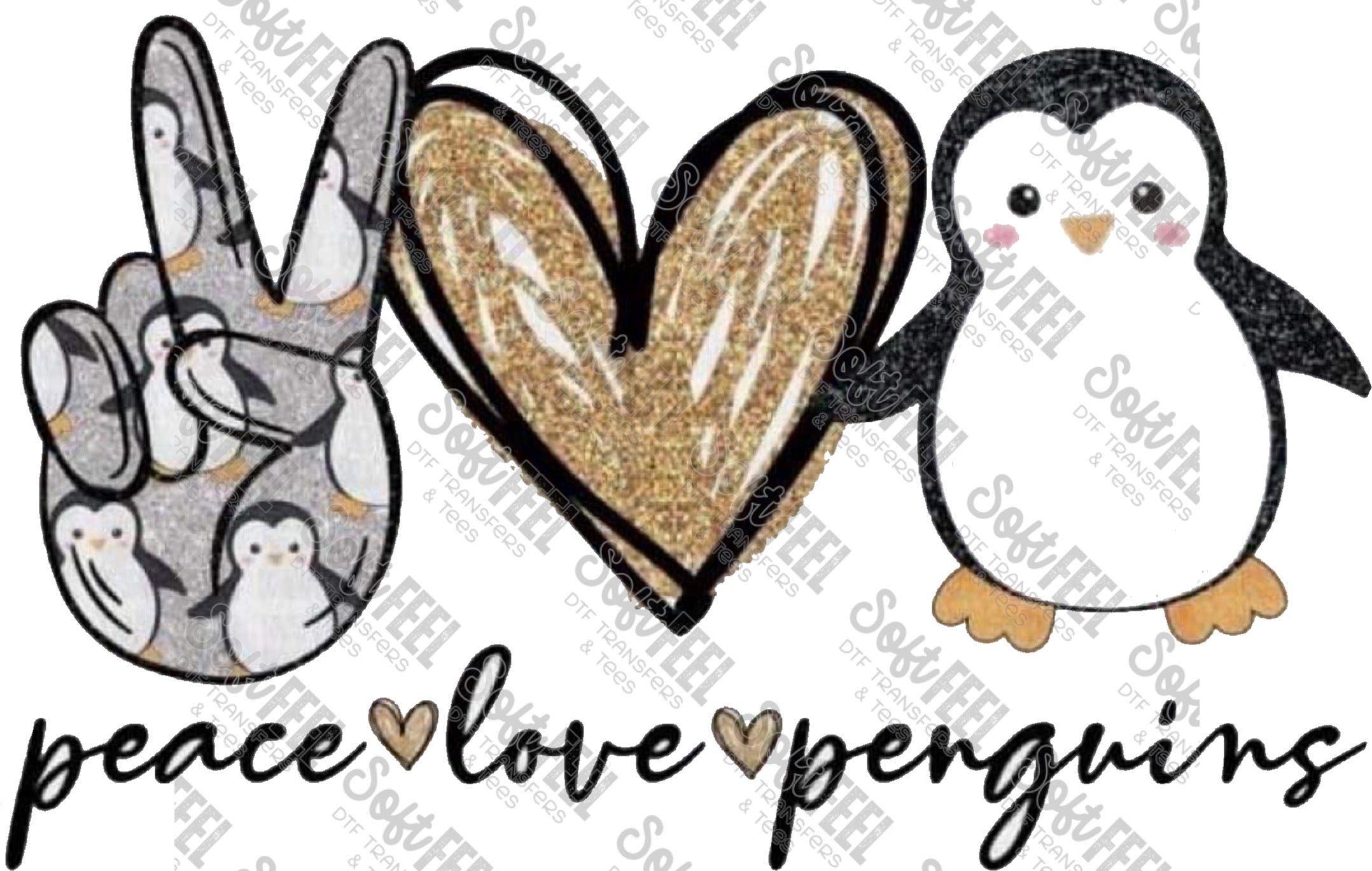 Peace Love Penguins - Women&#39;s / Youth - Direct To Film Transfer / DTF - Heat Press Clothing Transfer