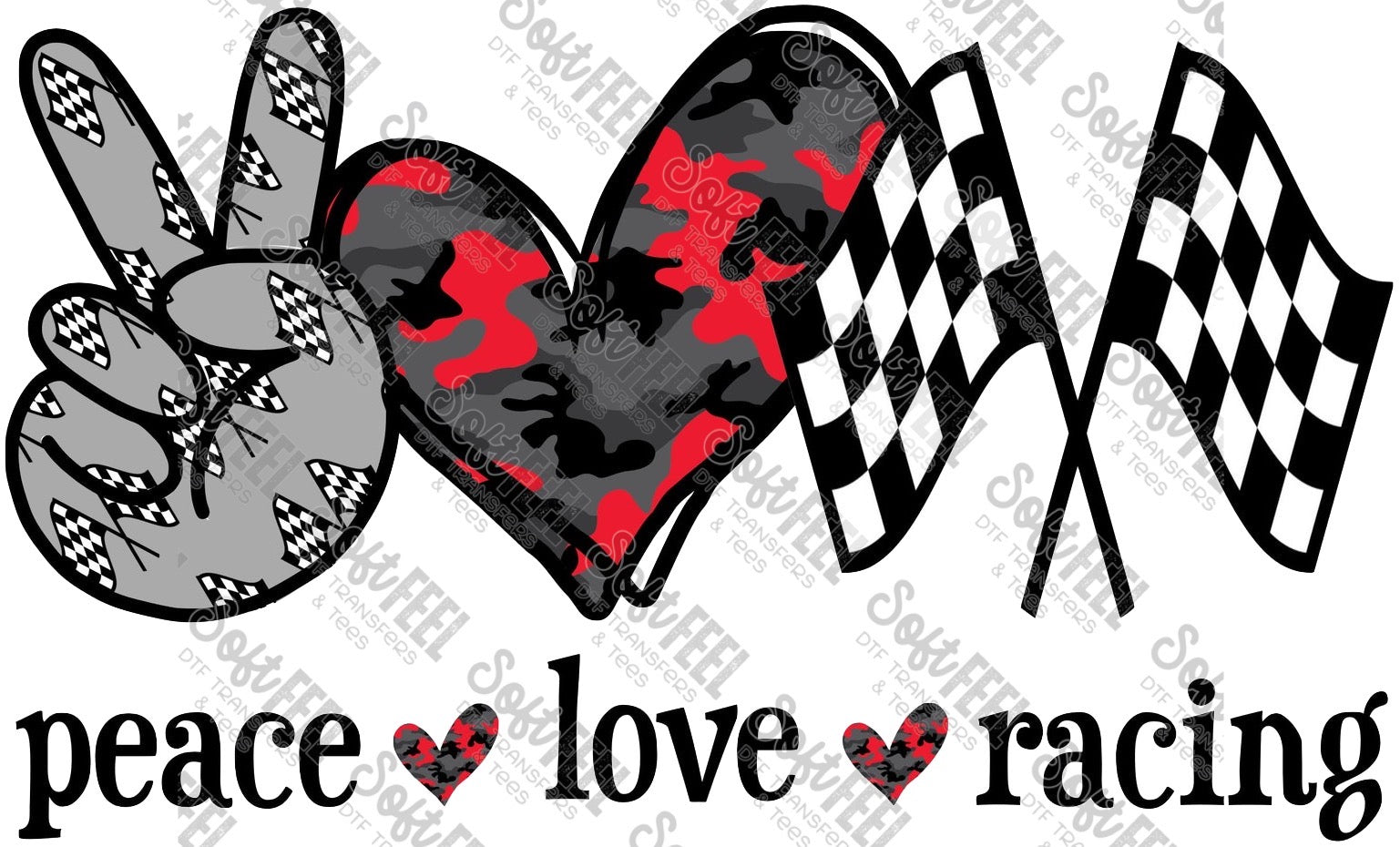 Peace Love Racing - Women&#39;s / Sports - Direct To Film Transfer / DTF - Heat Press Clothing Transfer