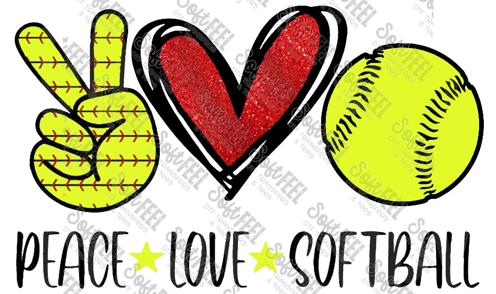 Peace Love Softball - Women&#39;s / Sports - Direct To Film Transfer / DTF - Heat Press Clothing Transfer