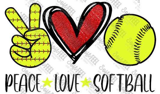 Peace Love Softball - Women's / Sports - Direct To Film Transfer / DTF - Heat Press Clothing Transfer