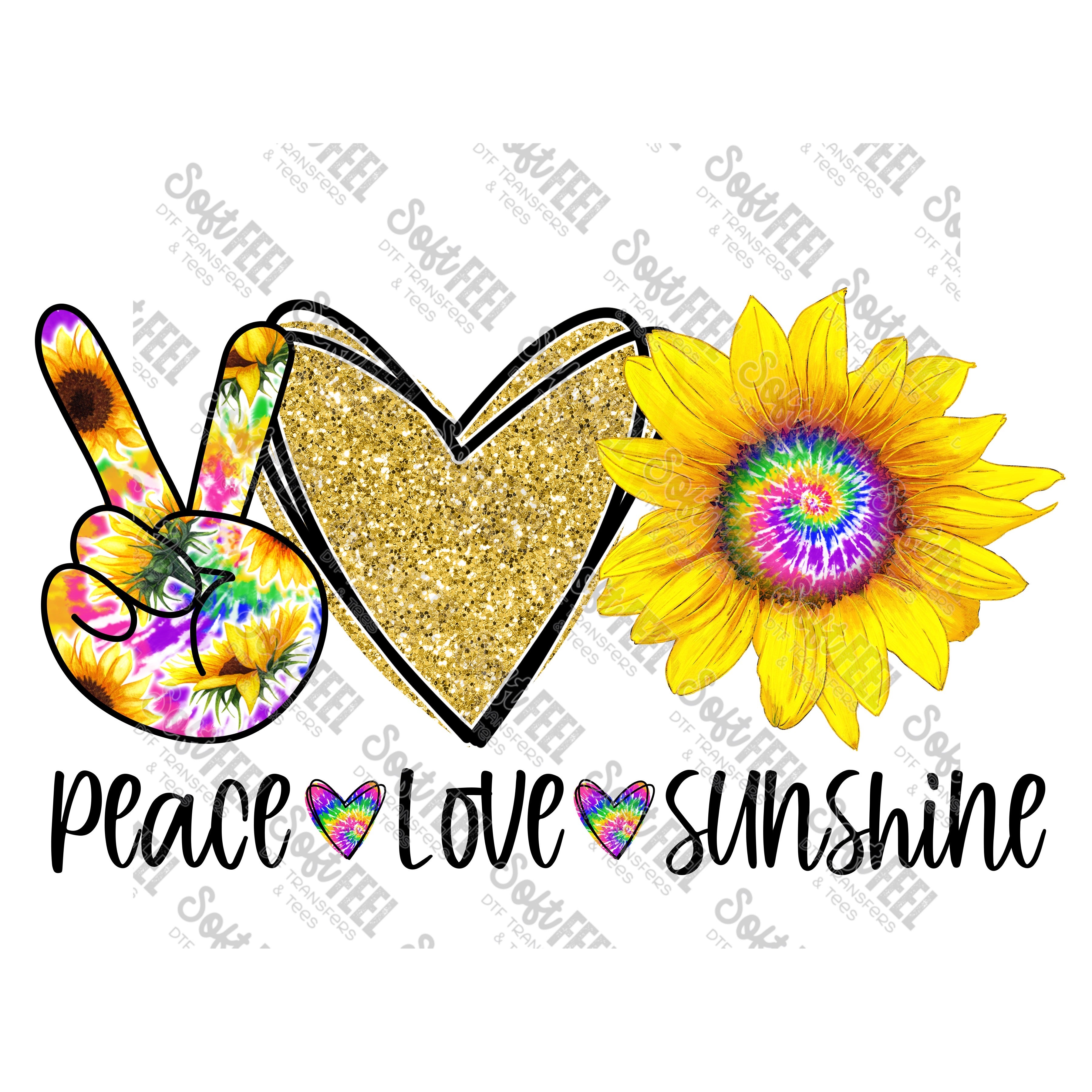 Peace Love Sunshine Tie Dye - Women&#39;s / Hippie Gypsy / Youth - Direct To Film Transfer / DTF - Heat Press Clothing Transfer