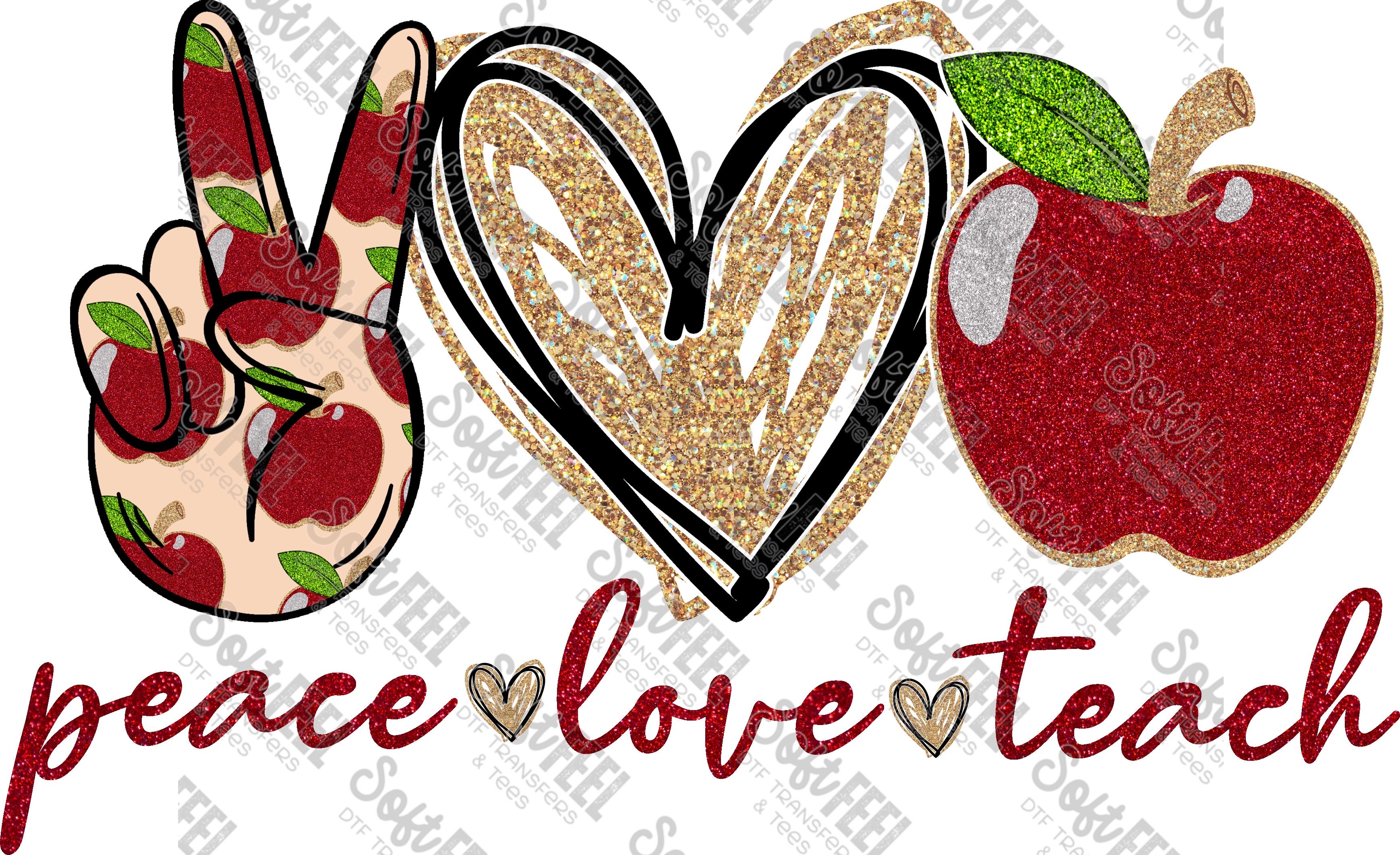 Peace Love Teach - Women&#39;s / School And Teacher - Direct To Film Transfer / DTF - Heat Press Clothing Transfer
