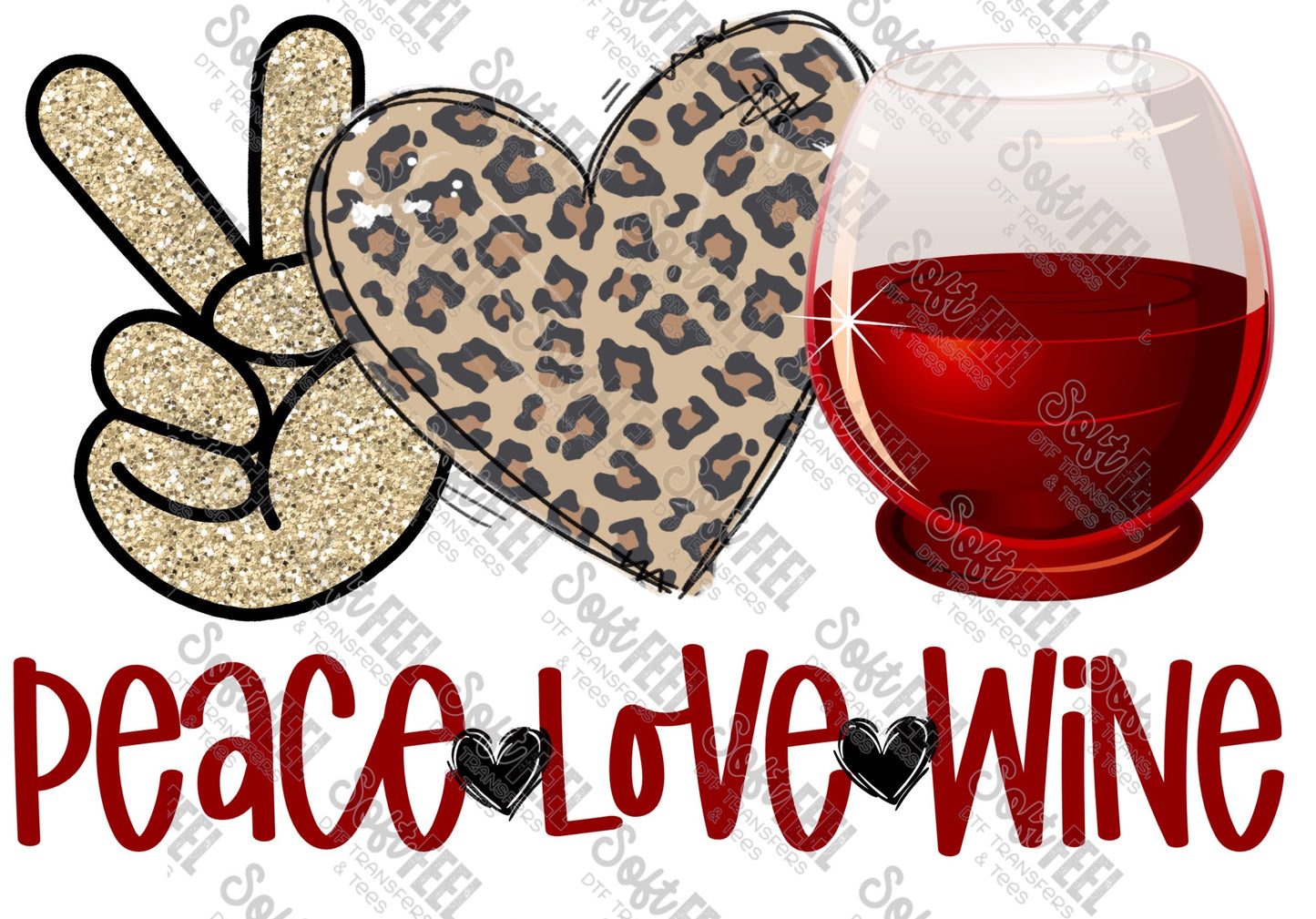 Peace Love Wine - Women's - Direct To Film Transfer / DTF - Heat Press Clothing Transfer