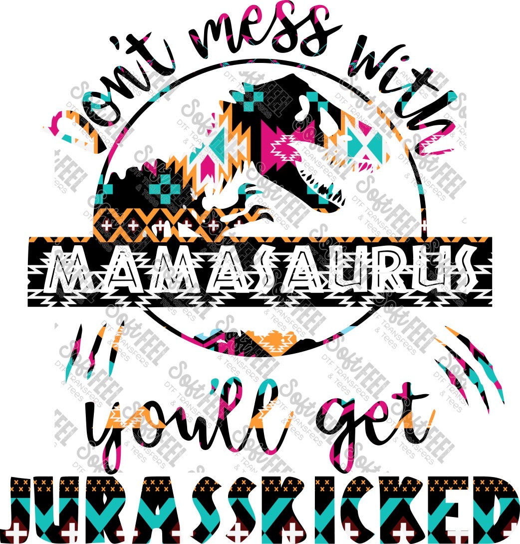 Pink Aztec Mamasaurus - Women&#39;s / Snarky Humor - Direct To Film Transfer / DTF - Heat Press Clothing Transfer
