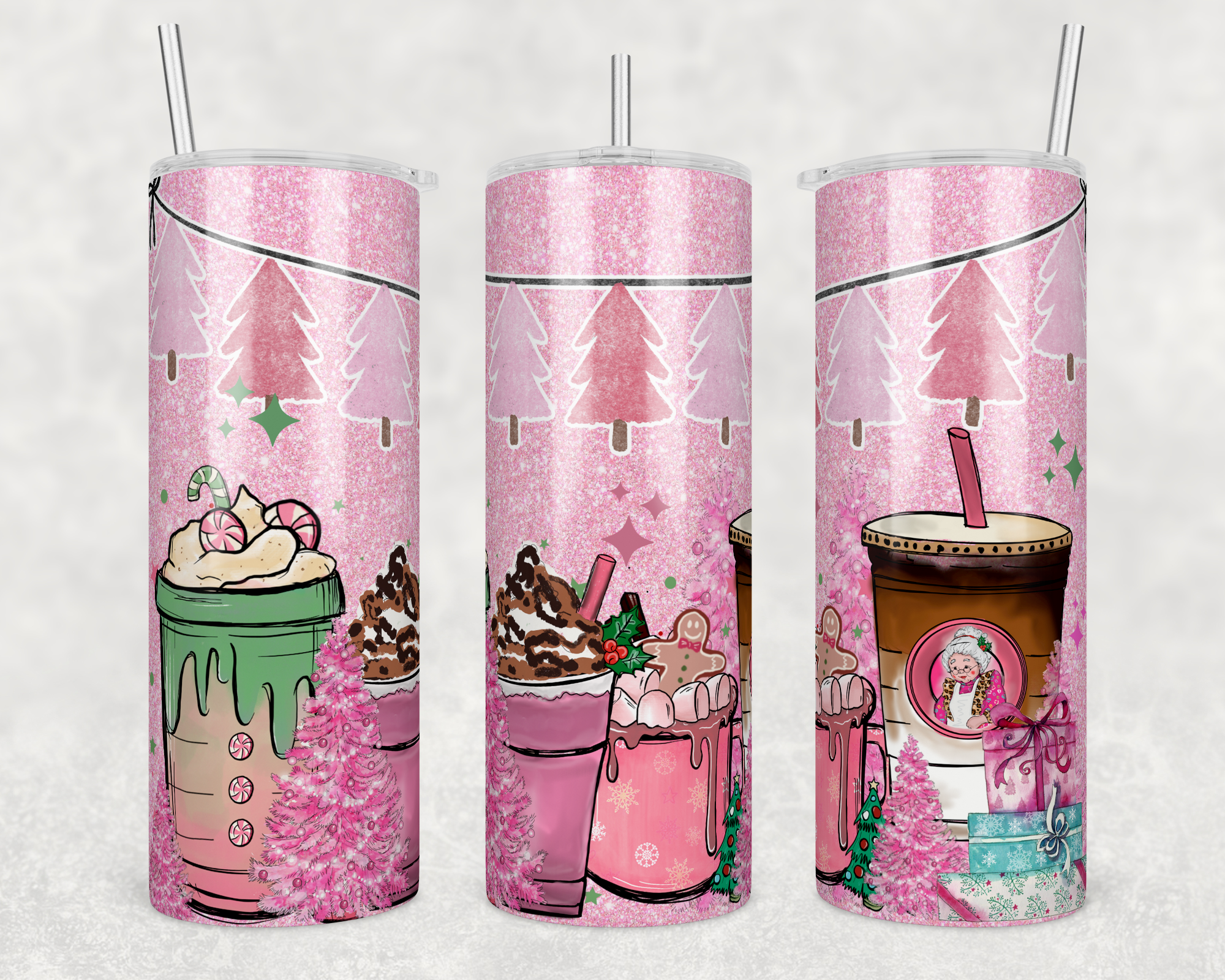 Pink Christmas Drinks - Sublimation or Waterslide Wrap - 20oz and 30oz
