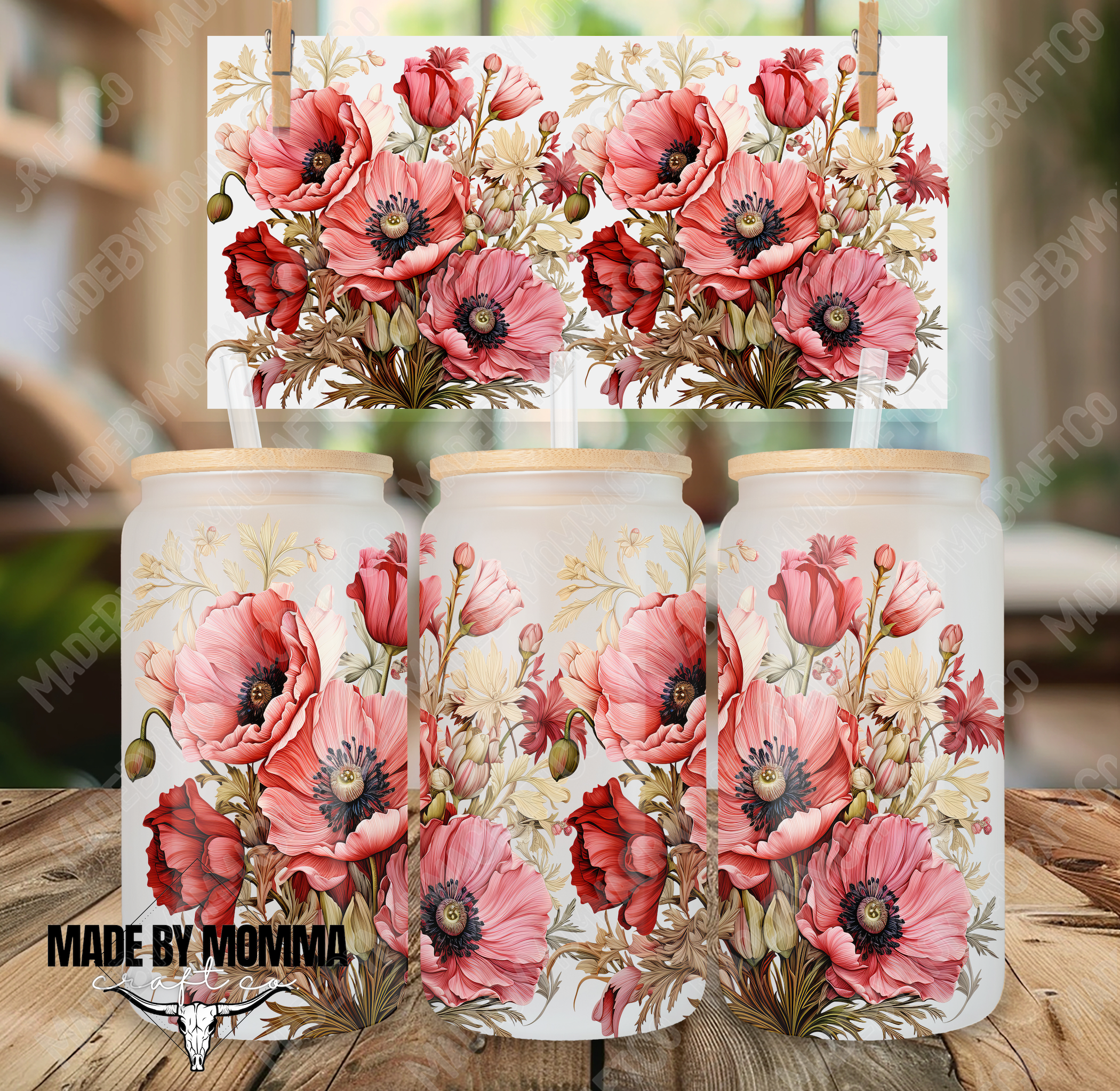 Pink Flowers 16oz UV DTF or Sublimation Wrap