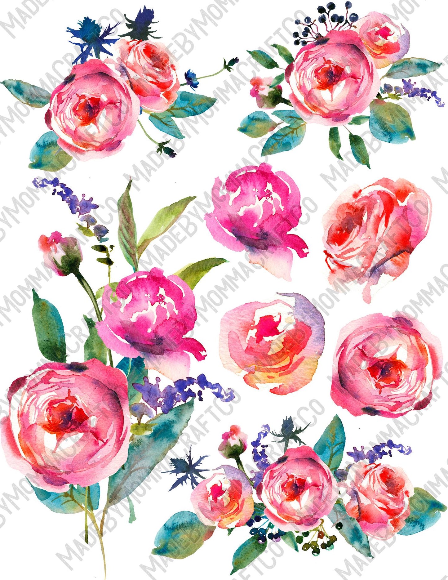 Pink Peonay Arrangements Sheet - Cheat Clear Waterslide ™ or Sticker Themed Sheet  Elements Sheet