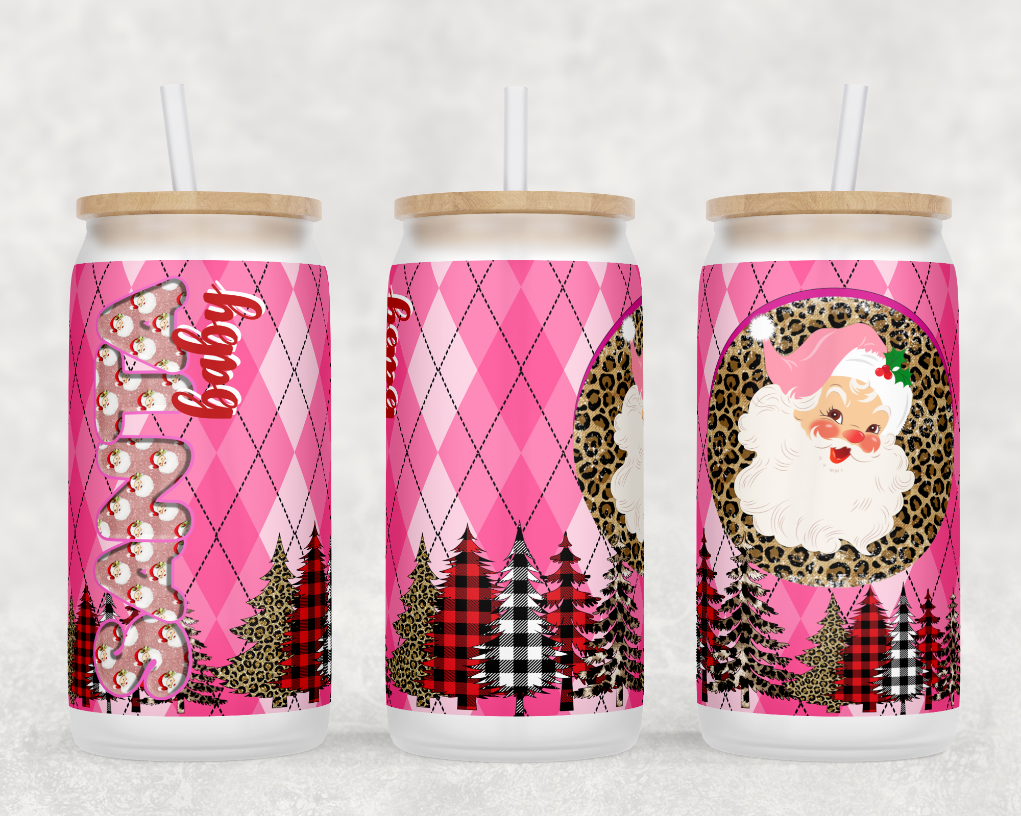 Pink Santa Baby Sublimation Libbey Can Wrap