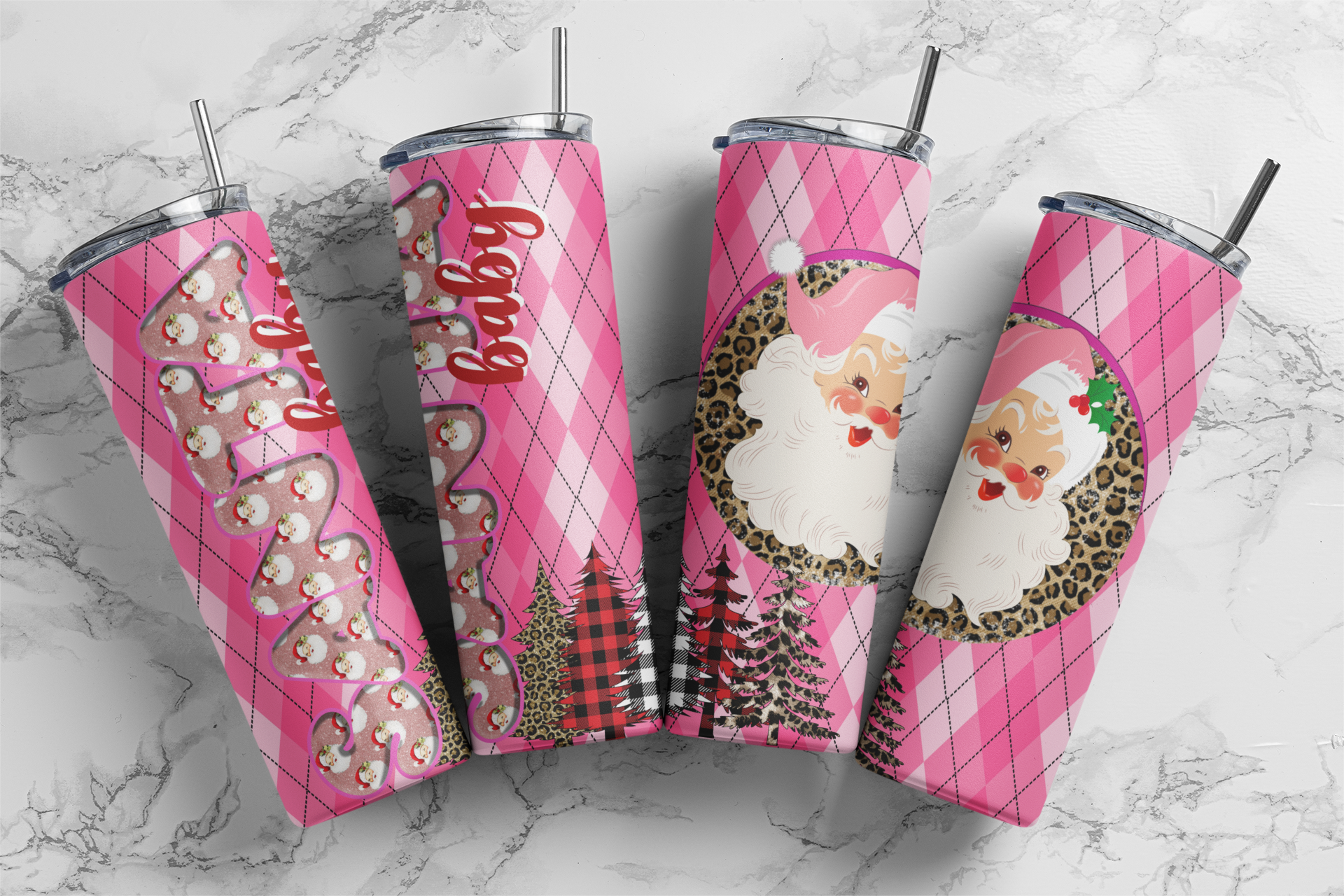 Pink Santa - Sublimation or Waterslide Wrap - 20oz and 30oz