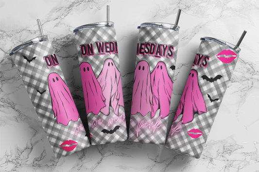 On Wednesdays We Wear Pink Ghosts - Halloween - Sublimation or Waterslide Wrap - 20oz and 30oz