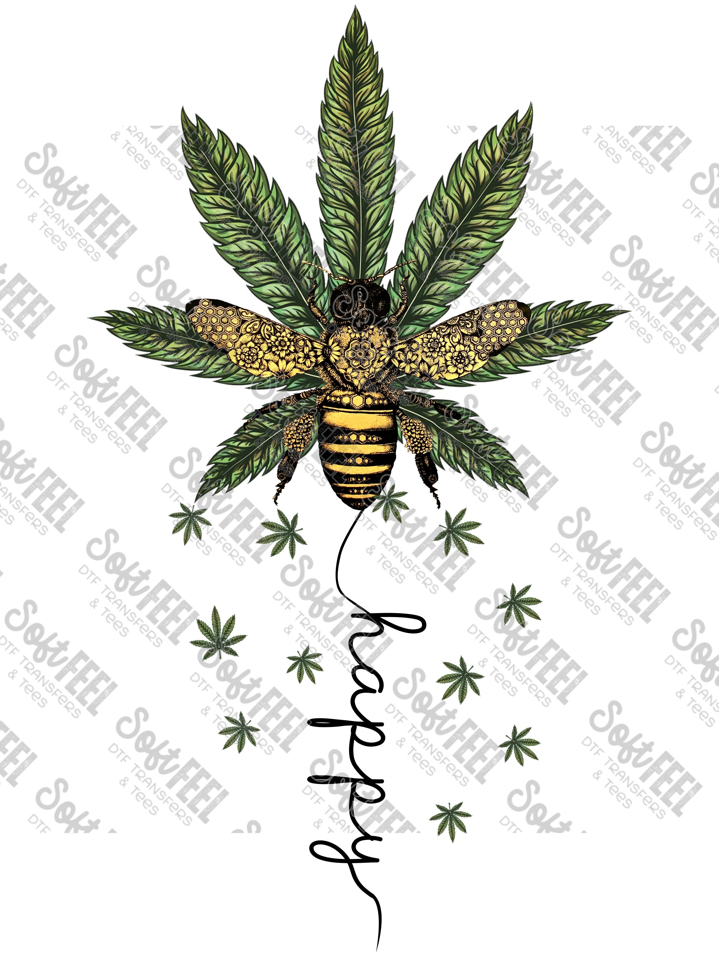 Pot Leaf Bee Happy - Women&#39;s / Weed Marijuana - Direct To Film Transfer / DTF - Heat Press Clothing Transfer