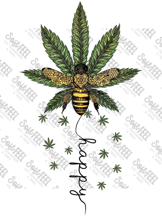 Pot Leaf Bee Happy - Women's / Weed Marijuana - Direct To Film Transfer / DTF - Heat Press Clothing Transfer