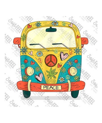 Pot Leaf VW Bus - Hippie Gypsy / Weed Marijuana - Direct To Film Transfer / DTF - Heat Press Clothing Transfer
