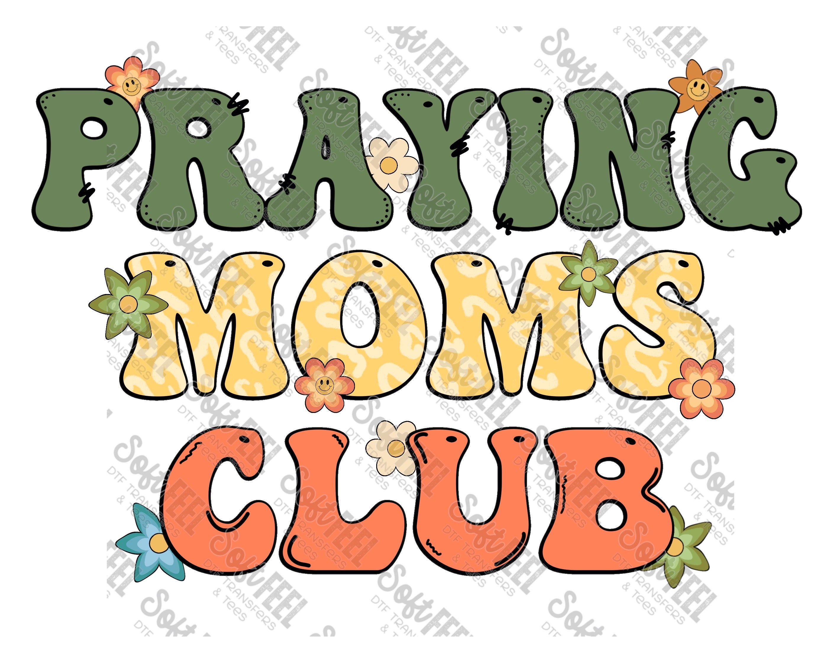praying moms club retro vintage - Women&#39;s / Christian - Direct To Film Transfer / DTF - Heat Press Clothing Transfer