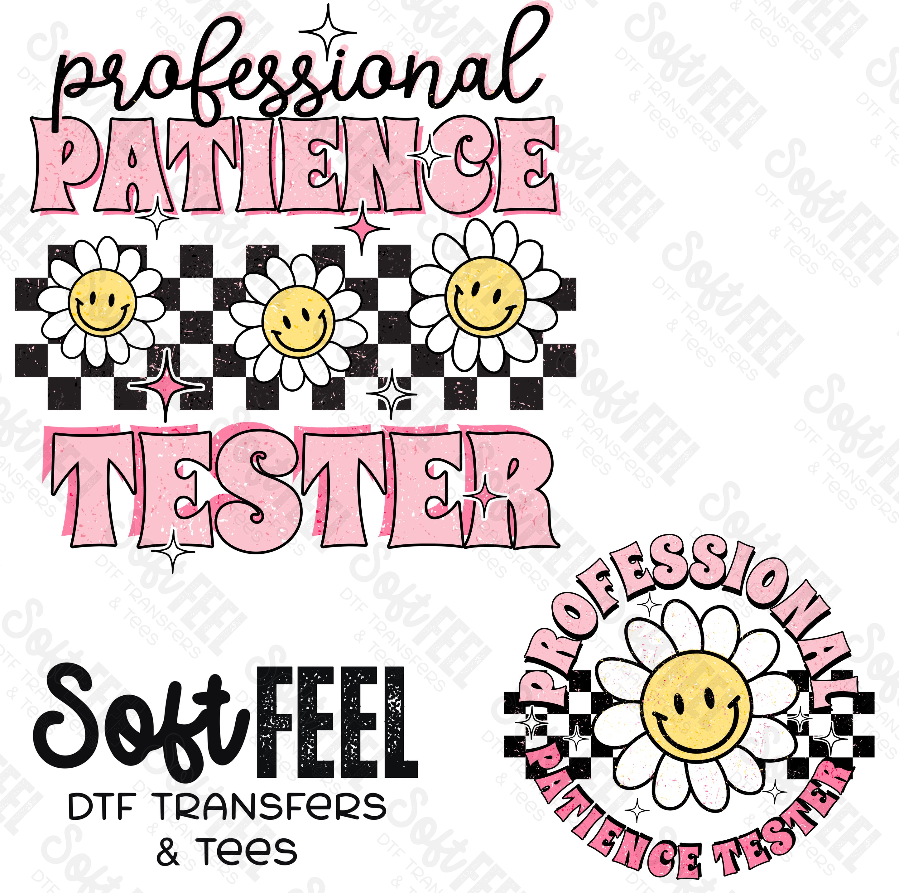 Professional Patience Tester Pink &amp; Black - Youth - Direct To Film Transfer / DTF - Heat Press Clothing Transfer