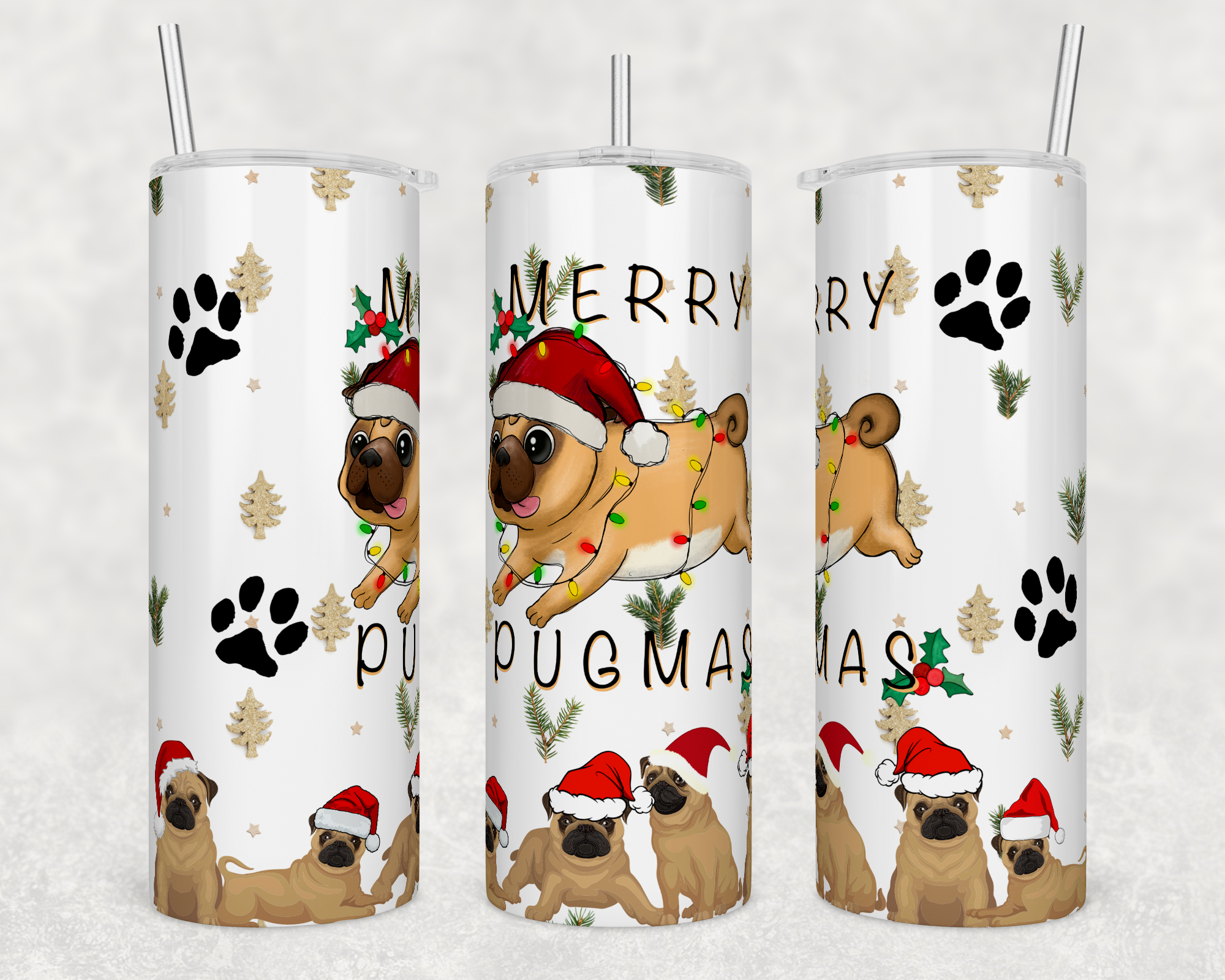 Merry Pugmas - Sublimation or Waterslide Wrap - 20oz and 30oz
