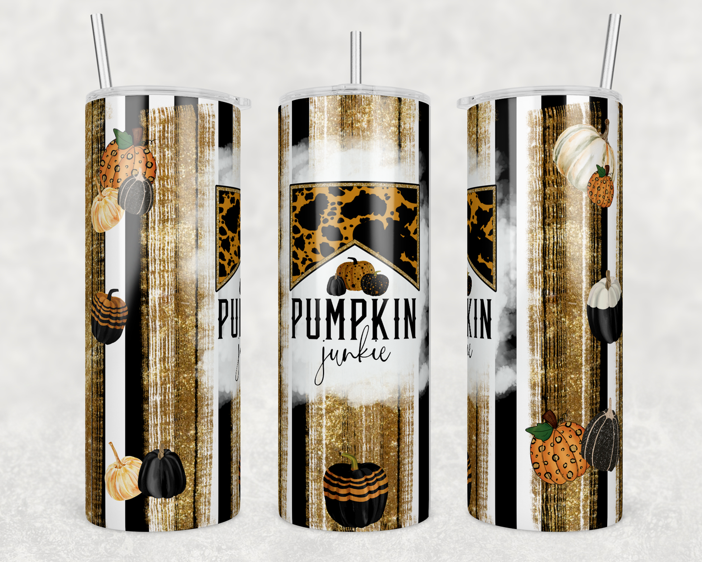 Pumpkin Junkie Gold and Black - Sublimation or Waterslide Wrap - 20oz and 30oz