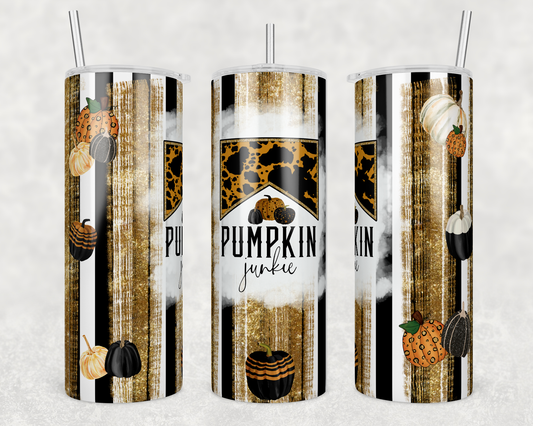 Pumpkin Junkie Gold and Black - Sublimation or Waterslide Wrap - 20oz and 30oz