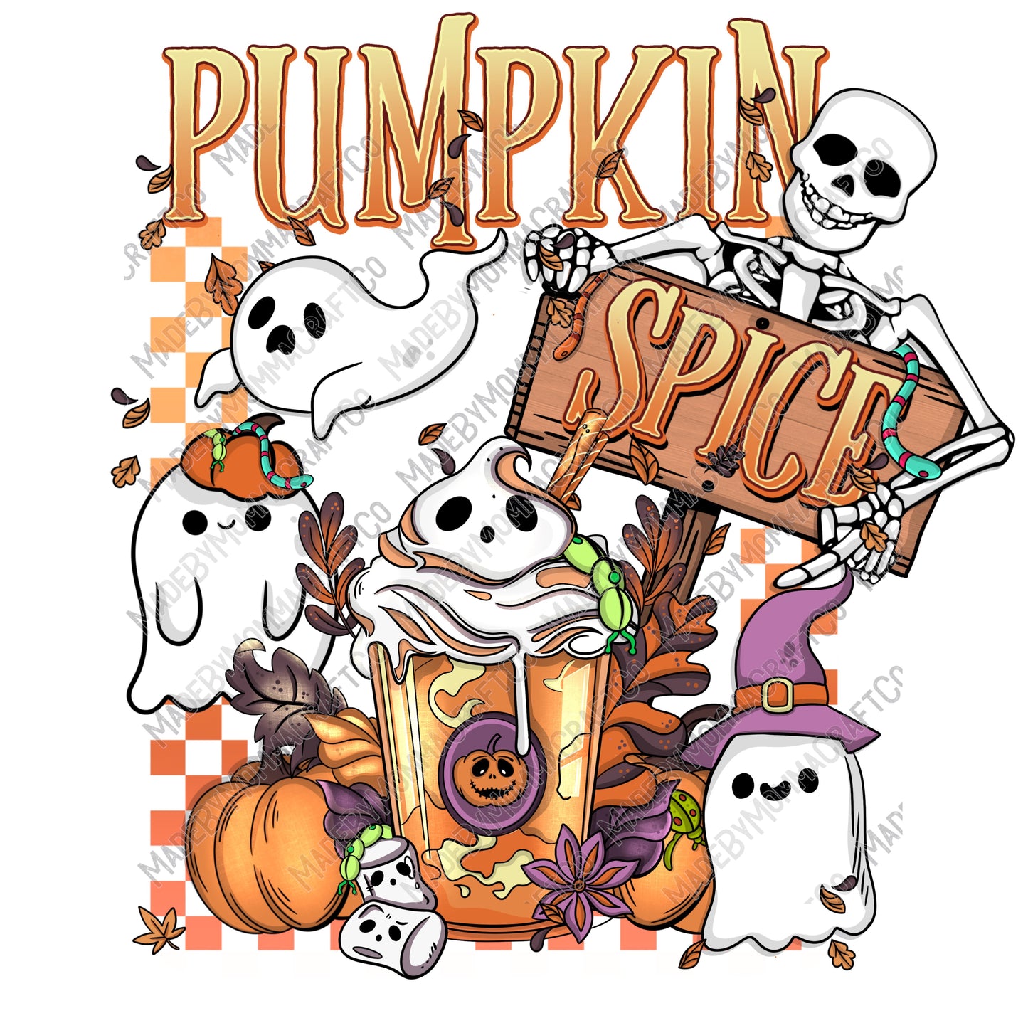 Pumpkin Spice Skele Ghost - Fall / Halloween - Cheat Clear Waterslide™ or White Cast Sticker