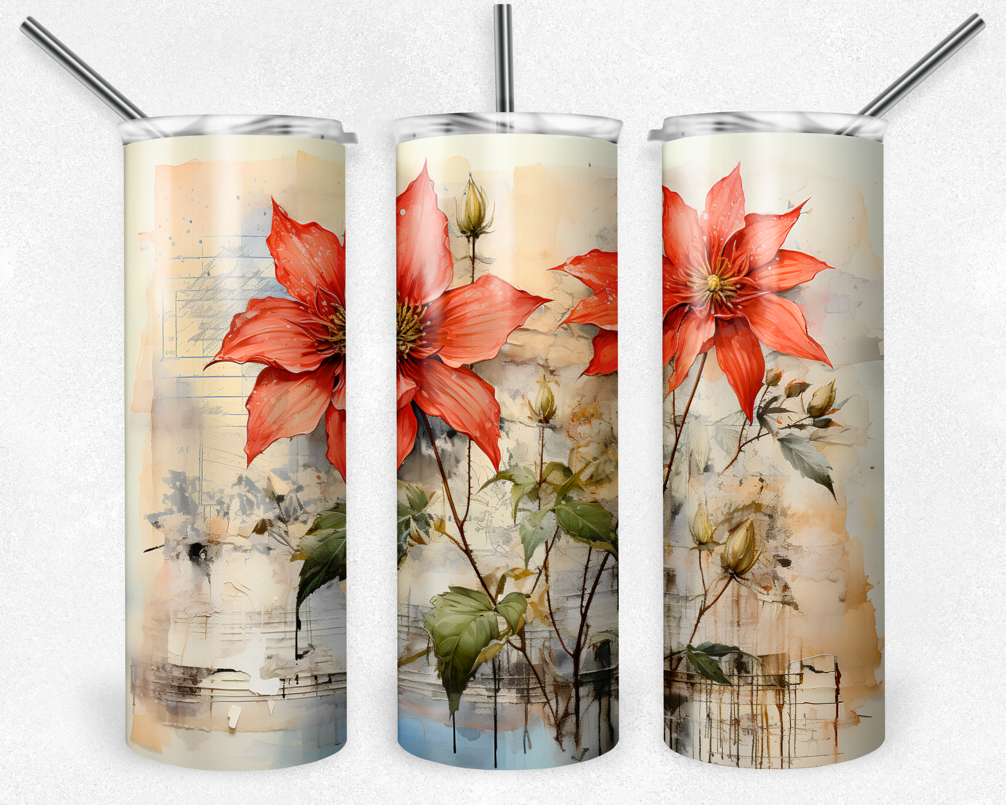 Paint Poinsettias 2 - Sublimation or Waterslide Wrap - 20oz and 30oz