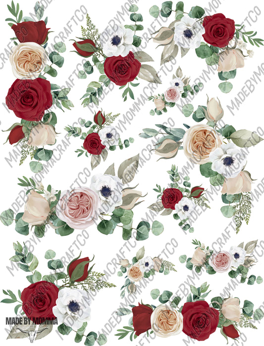 Red and White Floral Arrangements - Cheat Clear Waterslide ™ or Sticker Themed Sheet  Elements Sheet