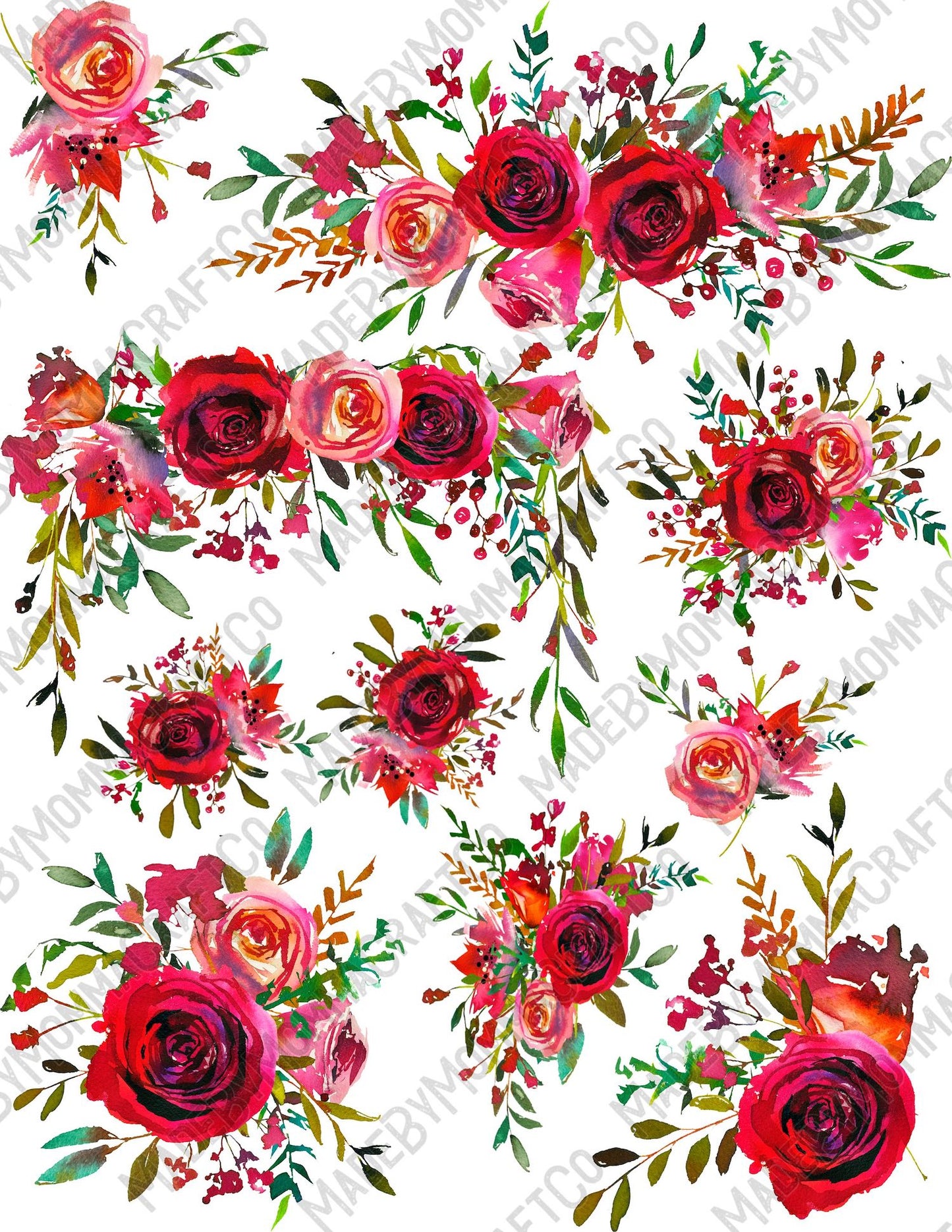 Red Floral Arrangements Sheet - Cheat Clear Waterslide ™ or Sticker Themed Sheet  Elements Sheet