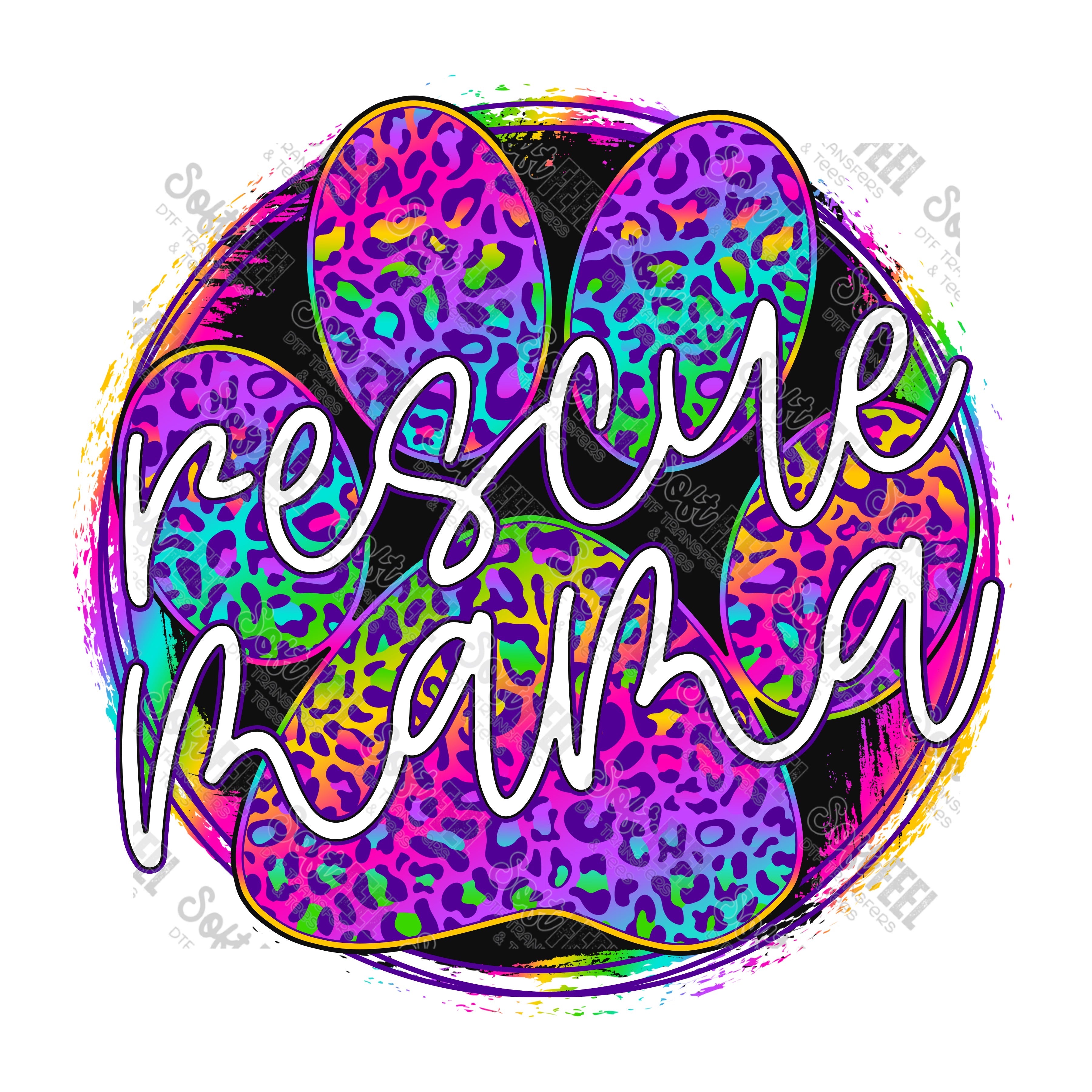 Rescue Mama Rainbow Leopard - Women&#39;s / Retro - Direct To Film Transfer / DTF - Heat Press Clothing Transfer
