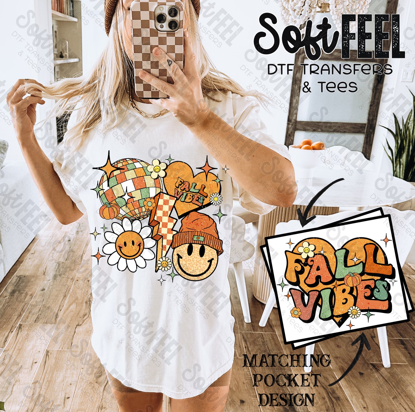 Fall Vibes Collage - Fall / retro - Direct To Film Transfer / DTF - Heat Press Clothing Transfer