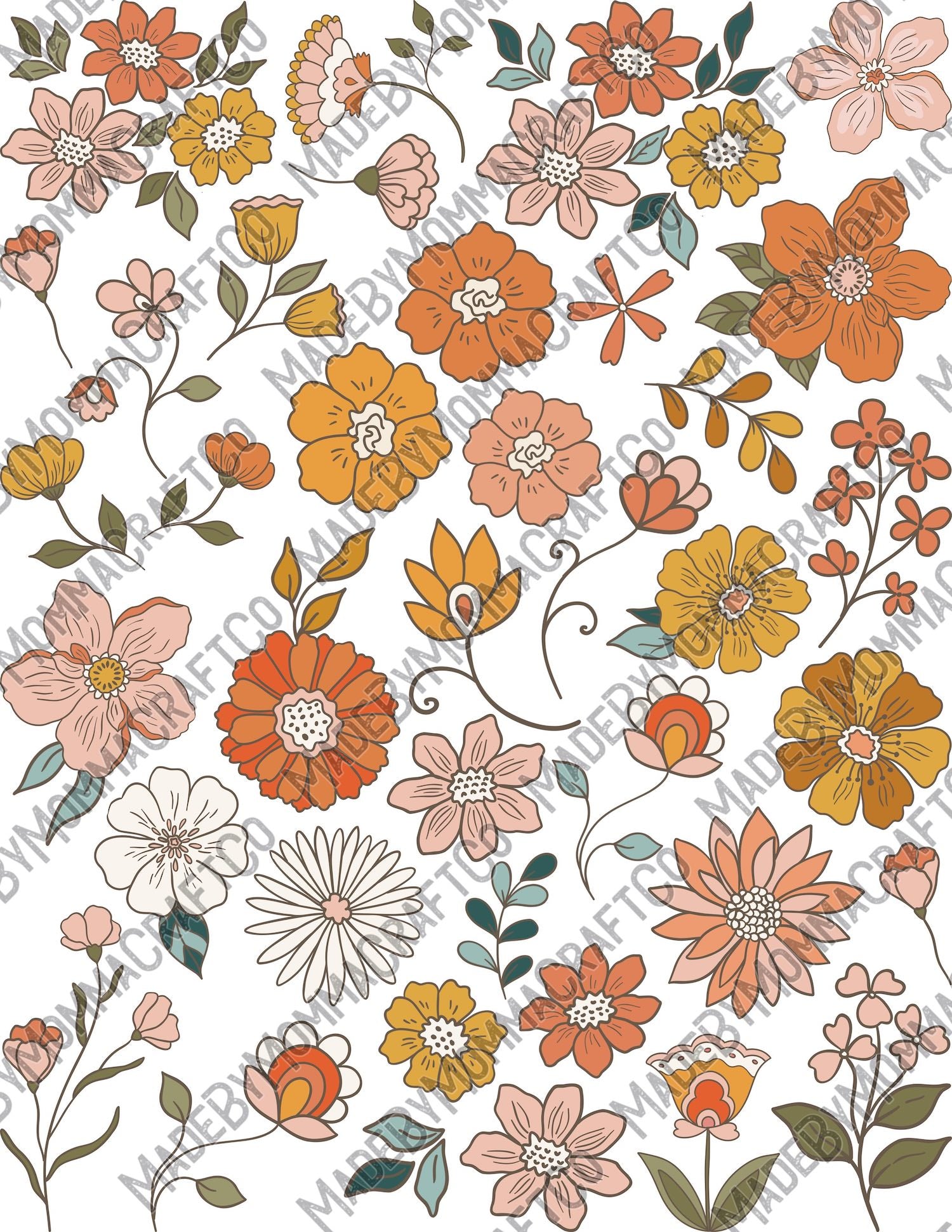 Retro floral sheet - Cheat Clear Waterslide ™ or Sticker Themed Sheet  Elements Sheet