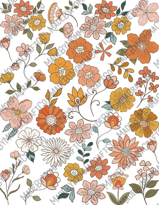 Retro floral sheet - Cheat Clear Waterslide ™ or Sticker Themed Sheet  Elements Sheet