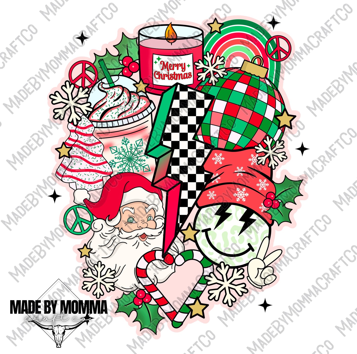 Retro Green Red Christmas Collage - Christmas - Cheat Clear Waterslide™ or White Cast Sticker