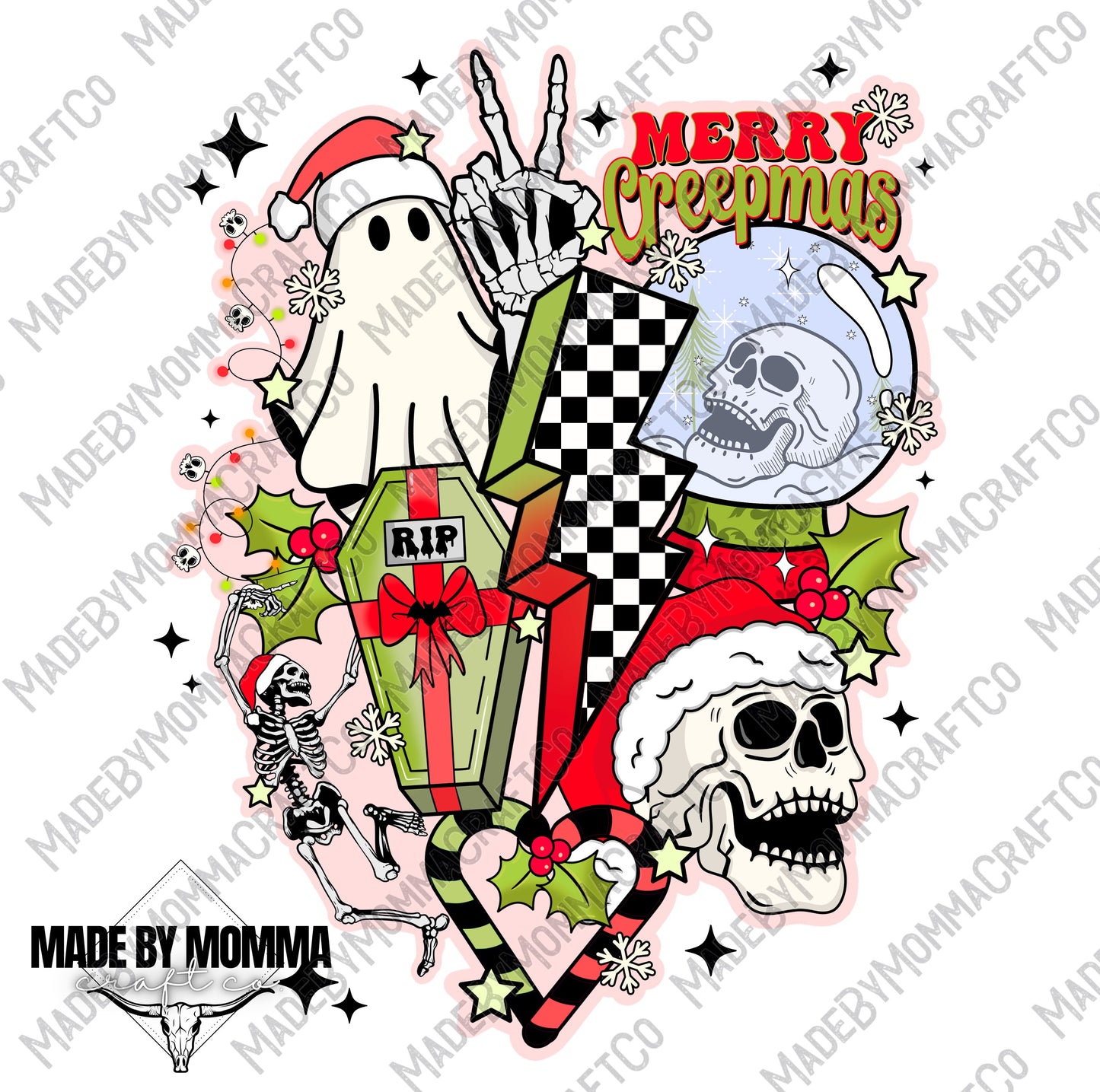 Retro Merry Creepmas Collage - Christmas - Cheat Clear Waterslide™ or White Cast Sticker