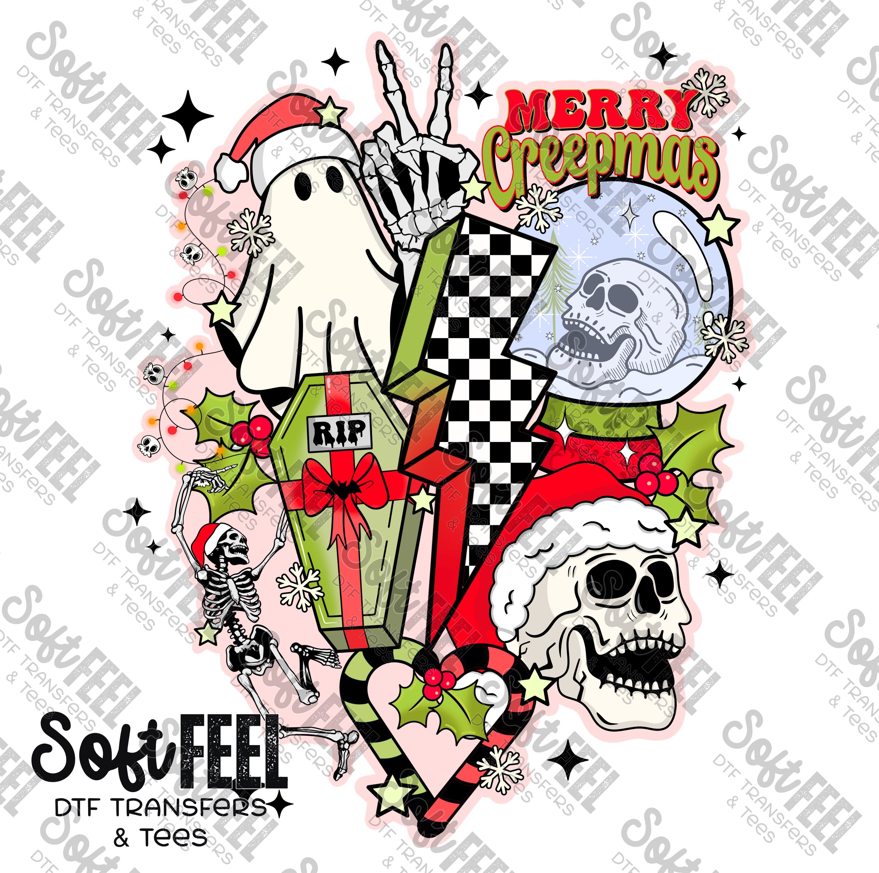 Retro Merry Creepmas Collage - Christmas - Direct To Film Transfer / DTF - Heat Press Clothing Transfer