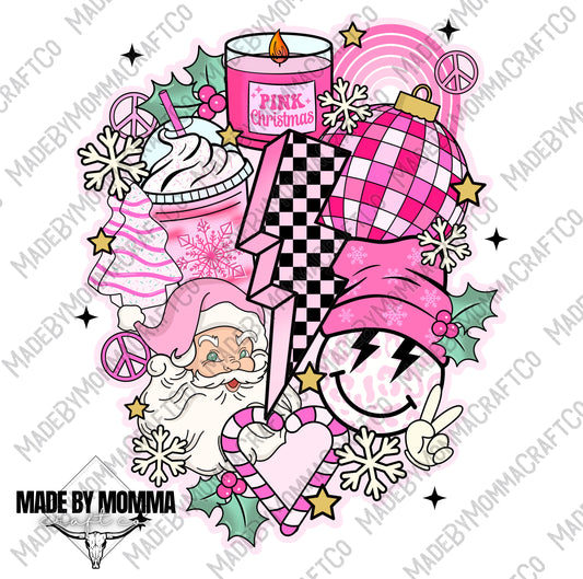 Retro Pink Christmas Collage - Christmas - Cheat Clear Waterslide™ or White Cast Sticker