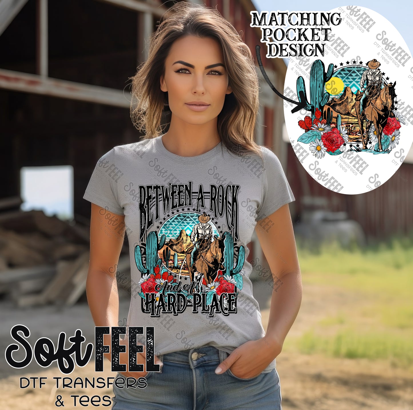 Between a Rock and a Hard Place - Music / Western - Direct To Film Transfer / DTF - Heat Press Clothing Transfer