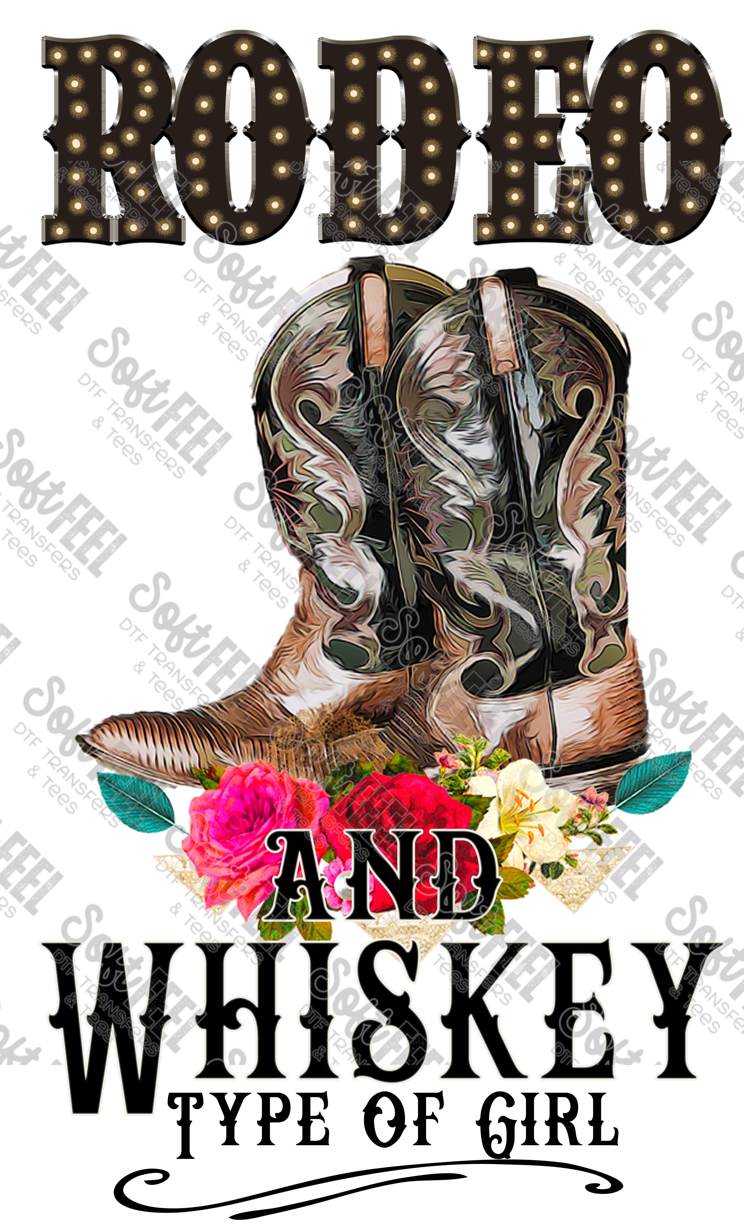 Rodeo Whiskey - Country Western / Women&#39;s - Direct To Film Transfer / DTF - Heat Press Clothing Transfer