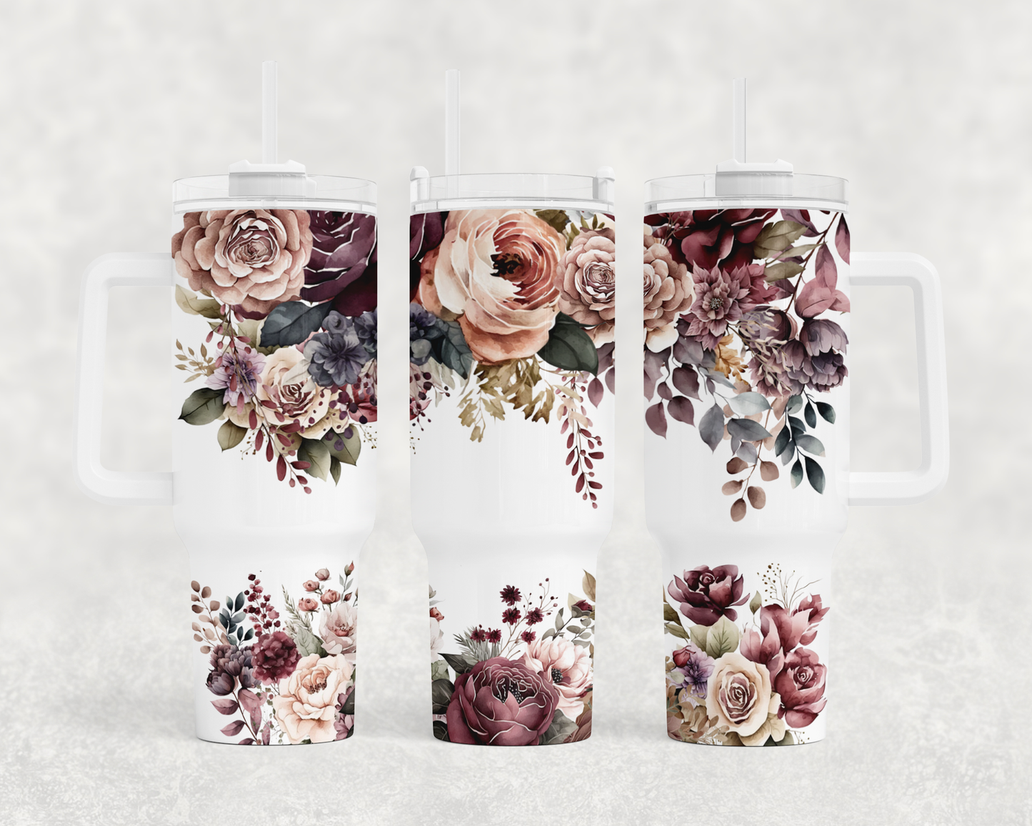 Roses - 40oz Handle Tumbler - Sublimation or Waterslide Wrap