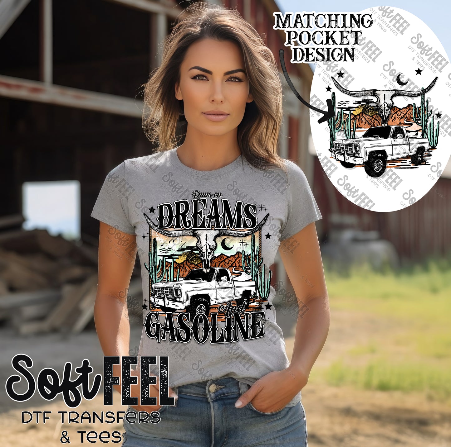 Dreams and Gasoline Truck - Men's / Women's / Music / Western - Direct To Film Transfer / DTF - Heat Press Clothing Transfer