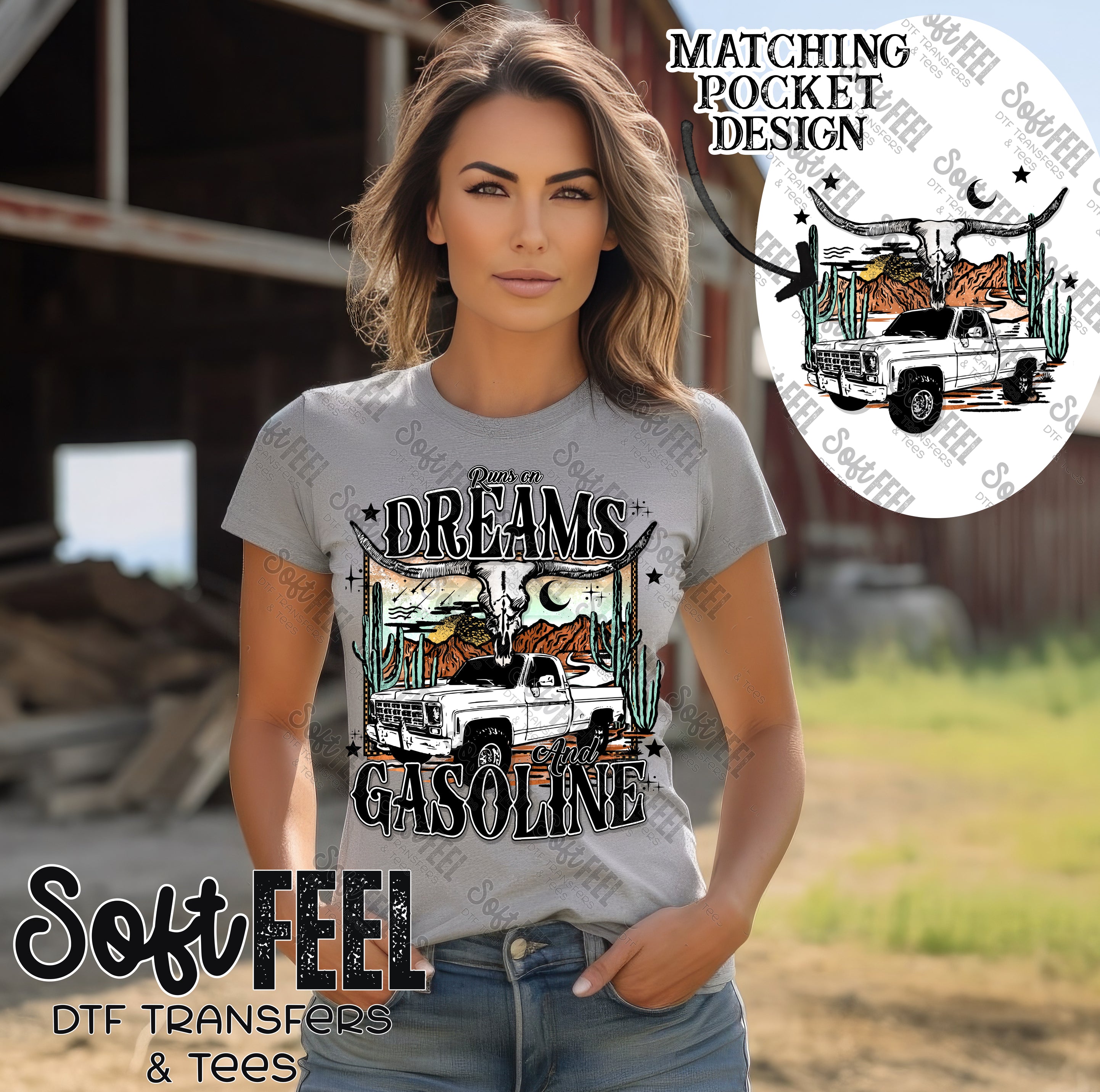 Dreams and Gasoline Truck - Men&#39;s / Women&#39;s / Music / Western - Direct To Film Transfer / DTF - Heat Press Clothing Transfer