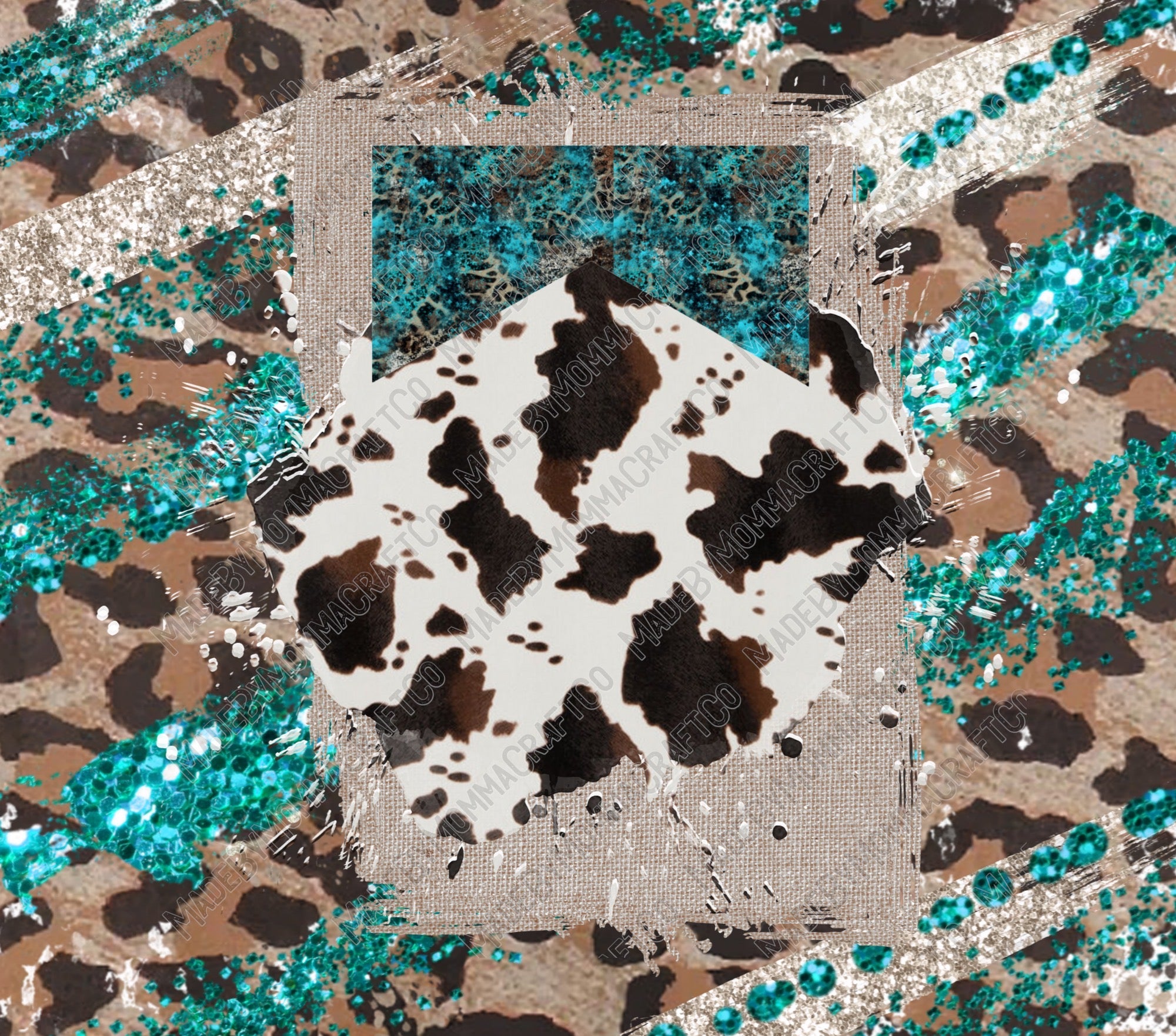 Rustic Turquoise Cow Wrap - Vinyl Or Waterslide Seamless Wrap