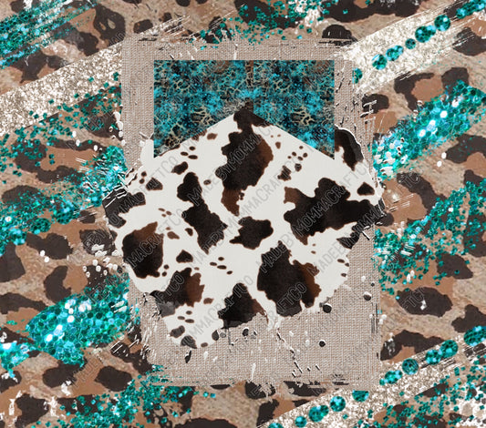 Rustic Turquoise Cow Wrap - Vinyl Or Waterslide Seamless Wrap