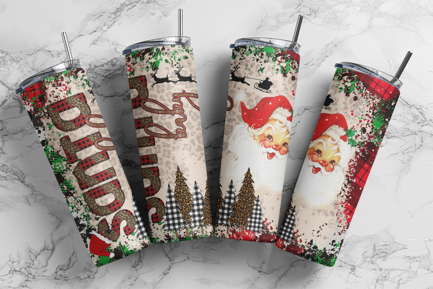 Santa Leopard Plaid - Sublimation or Waterslide Wrap - 20oz and 30oz