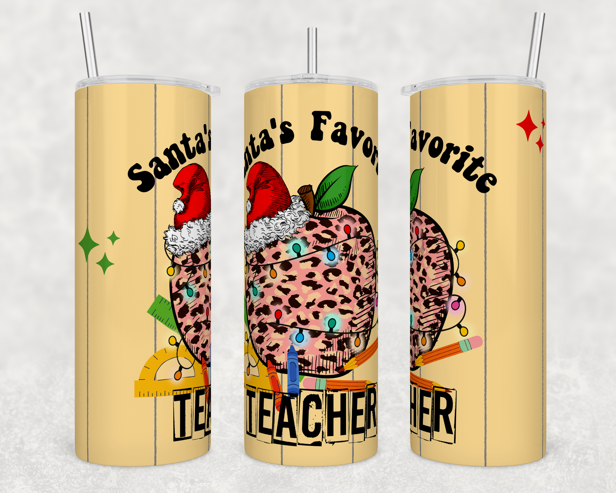 Santa&#39;s Favorite Teacher- Sublimation or Waterslide Wrap - 20oz and 30oz