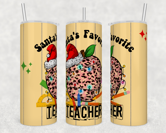 Santa's Favorite Teacher- Sublimation or Waterslide Wrap - 20oz and 30oz